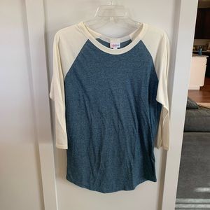 Women’s 3/4 sleeve blue and white baseball tee